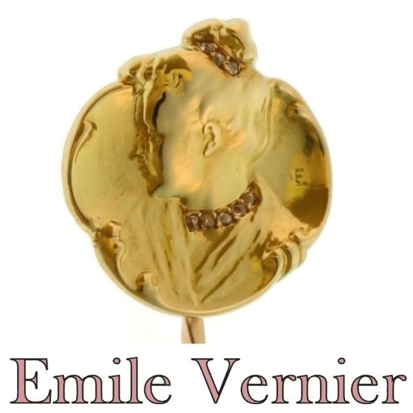 Original Art Nouveau gold and diamond tiepin by famous artist Emil Vernier